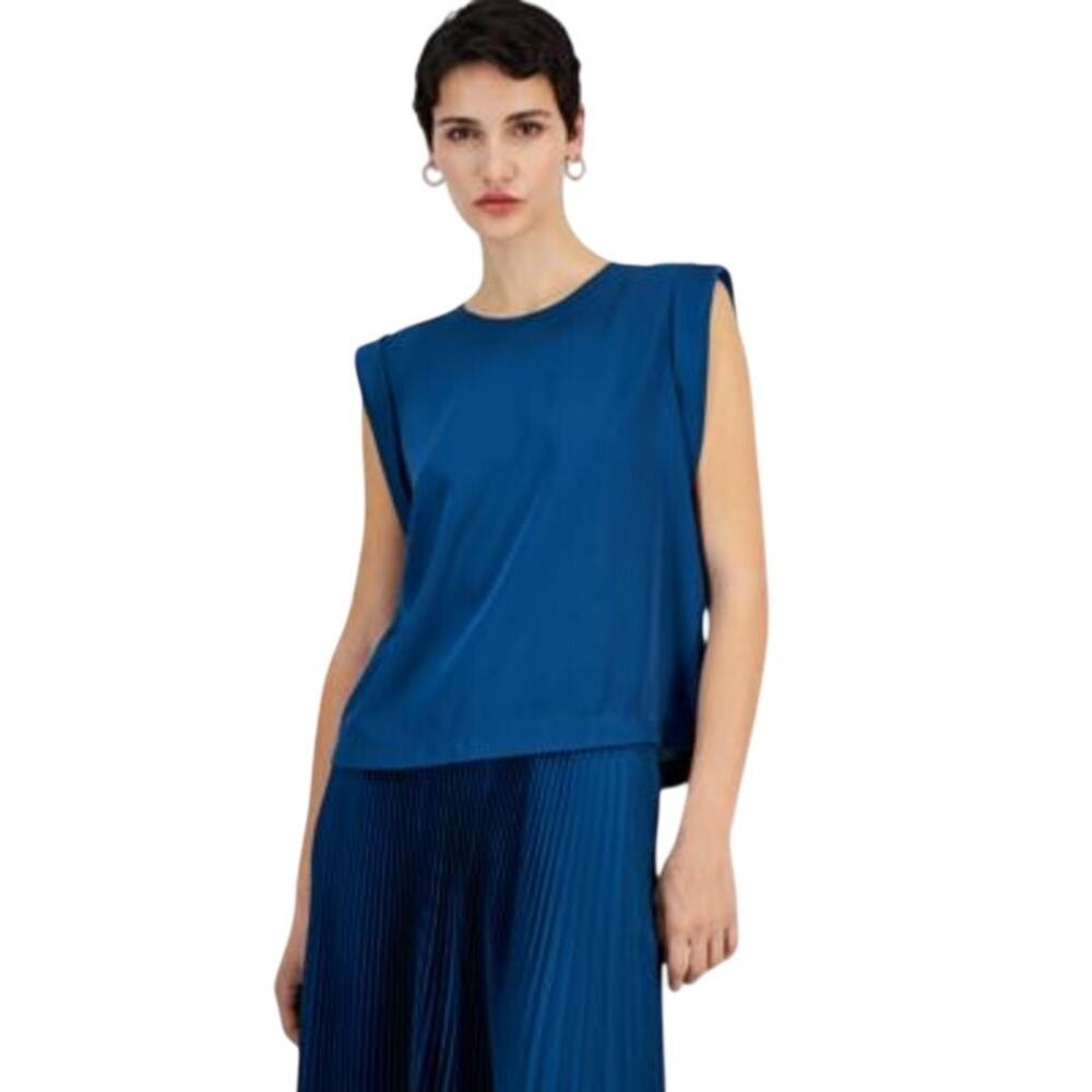 HUGO BOSS Orange Women's Solid-Color Sleeveless Top in Deep Sea Blue